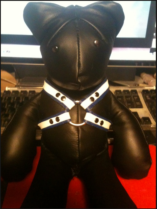Leather teddy bear with harness